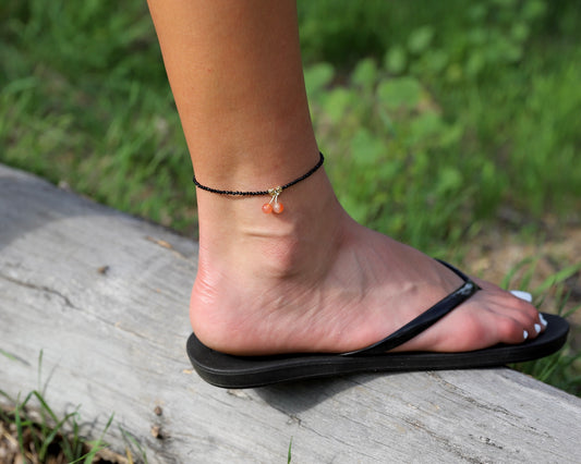 Faceted Black Agate cherry Anklet