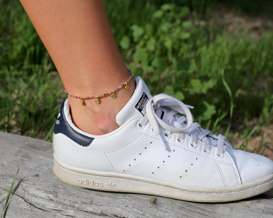 Watermelon Tourmaline Good Luck Anklet