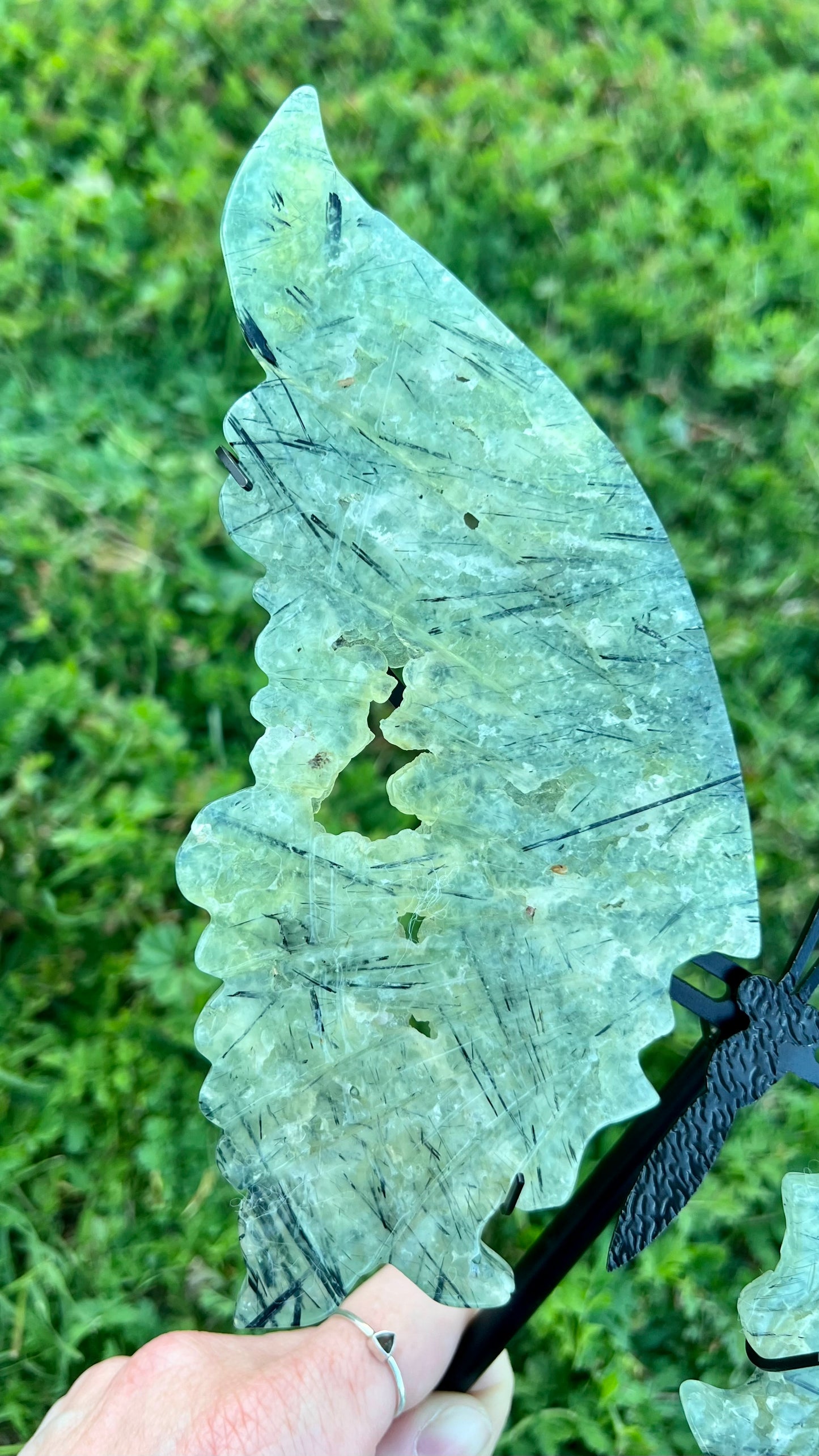 Large Prehnite Druzy Butterfly with Stand