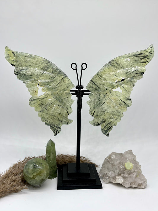 Large Prehnite Druzy Butterfly with Stand