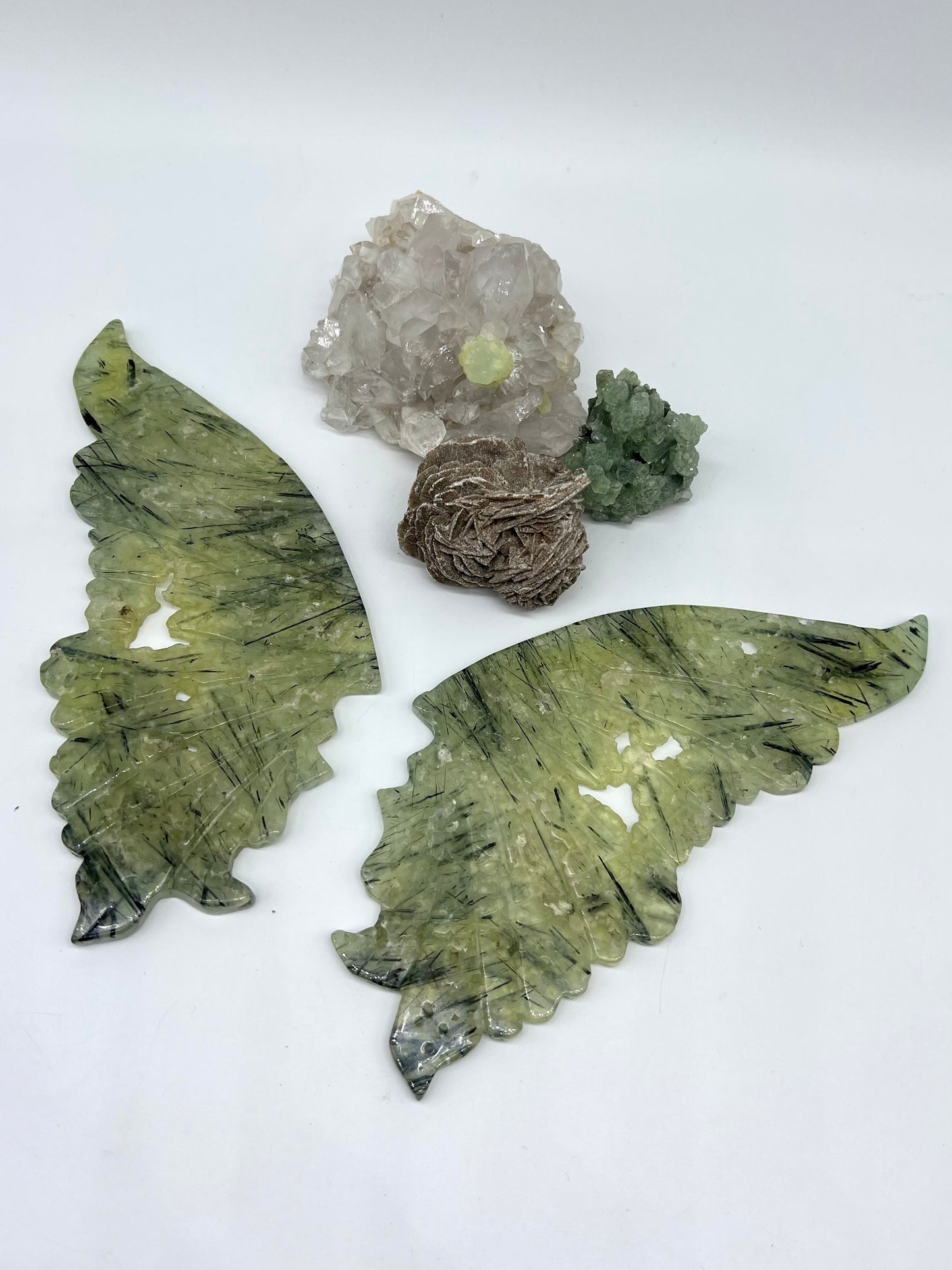 Large Prehnite Druzy Butterfly with Stand