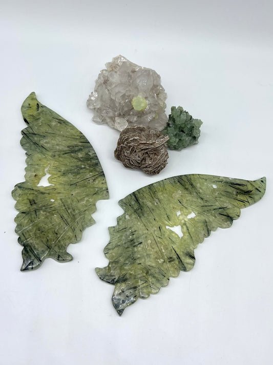 Large Prehnite Druzy Butterfly with Stand