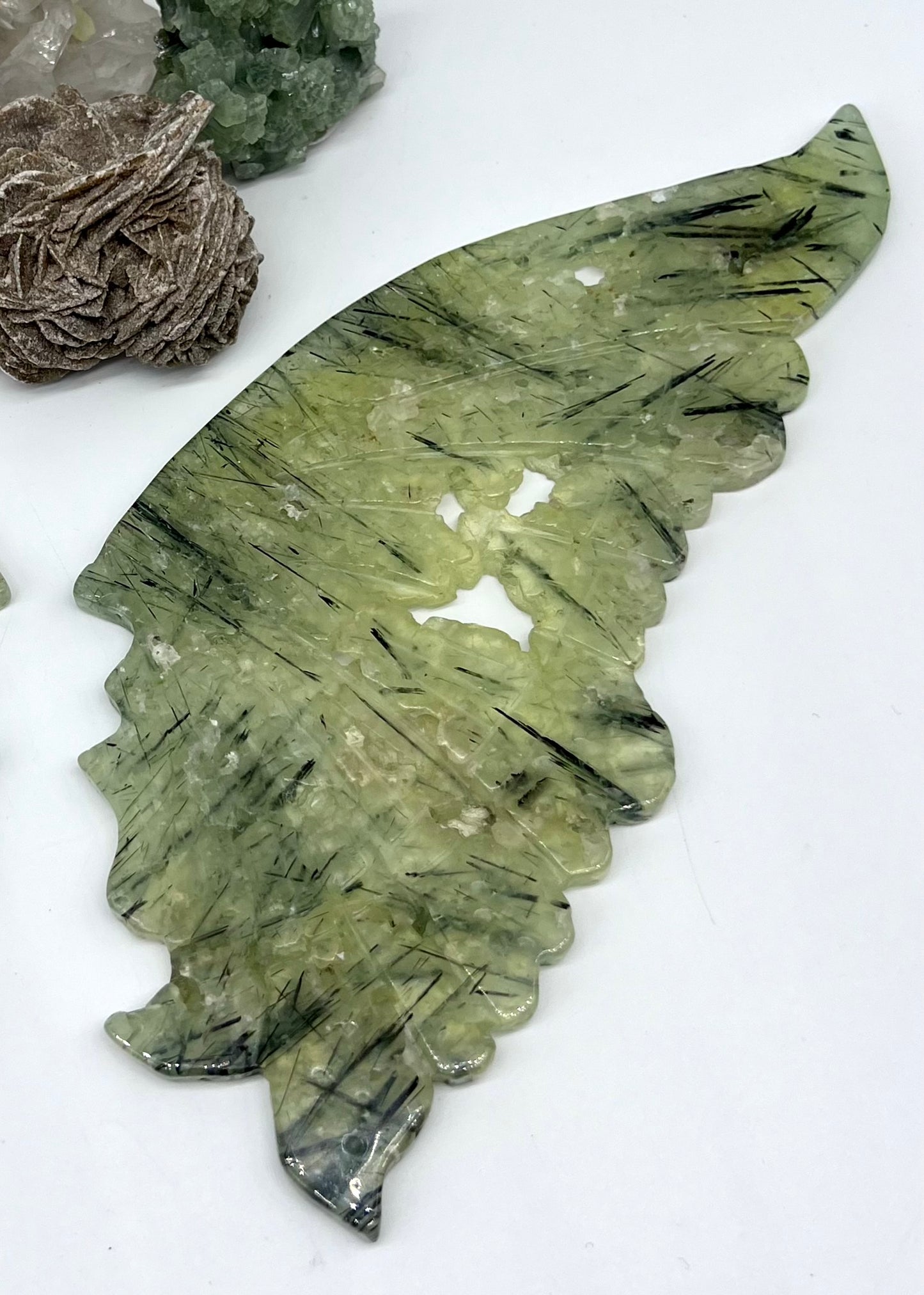 Large Prehnite Druzy Butterfly with Stand