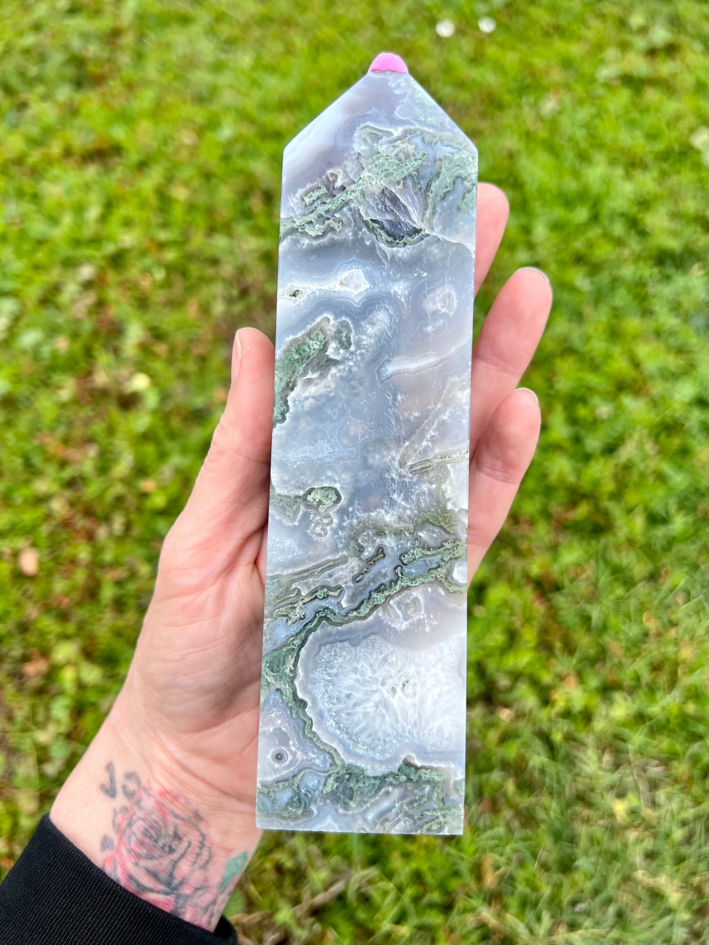 Blue Moss Agate Tower