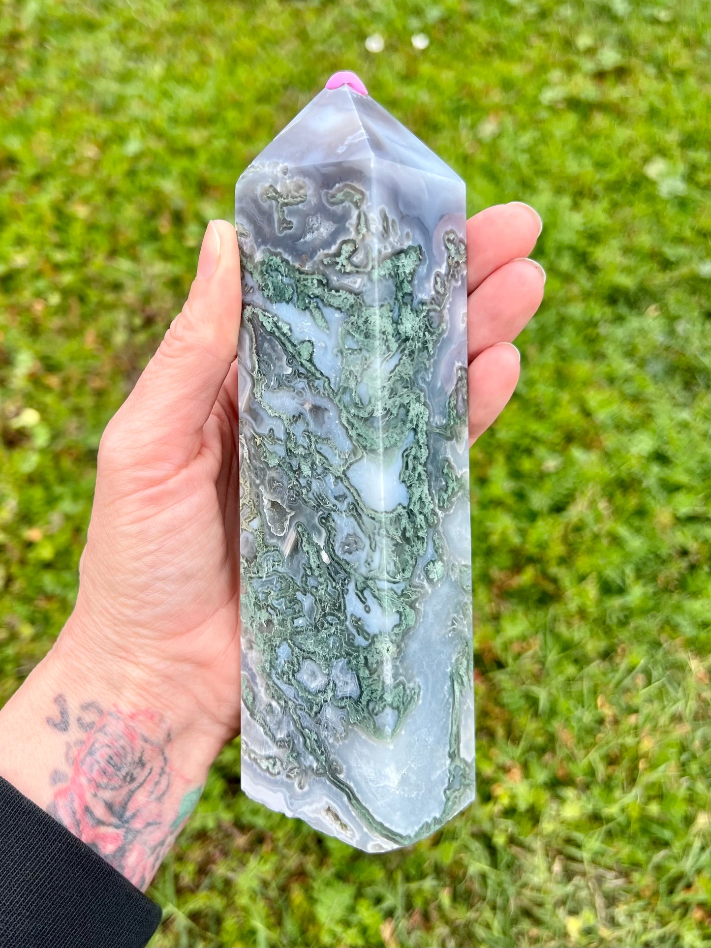Blue Moss Agate Tower