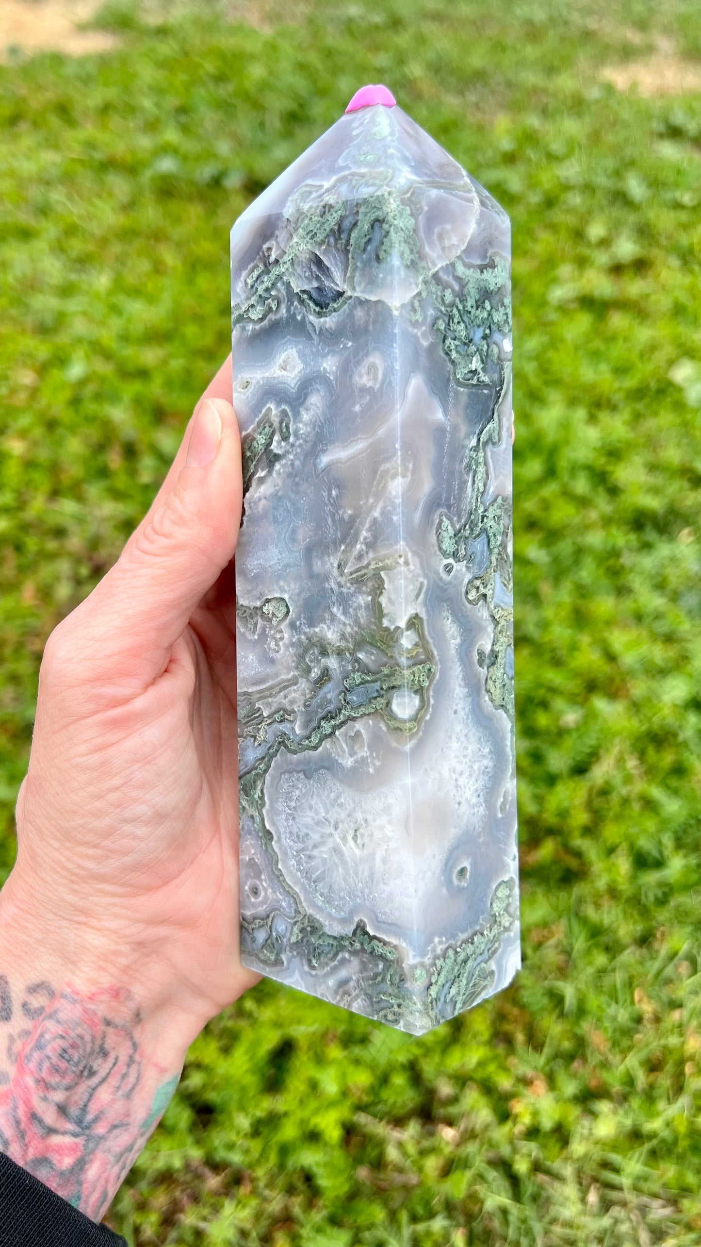 Blue Moss Agate Tower