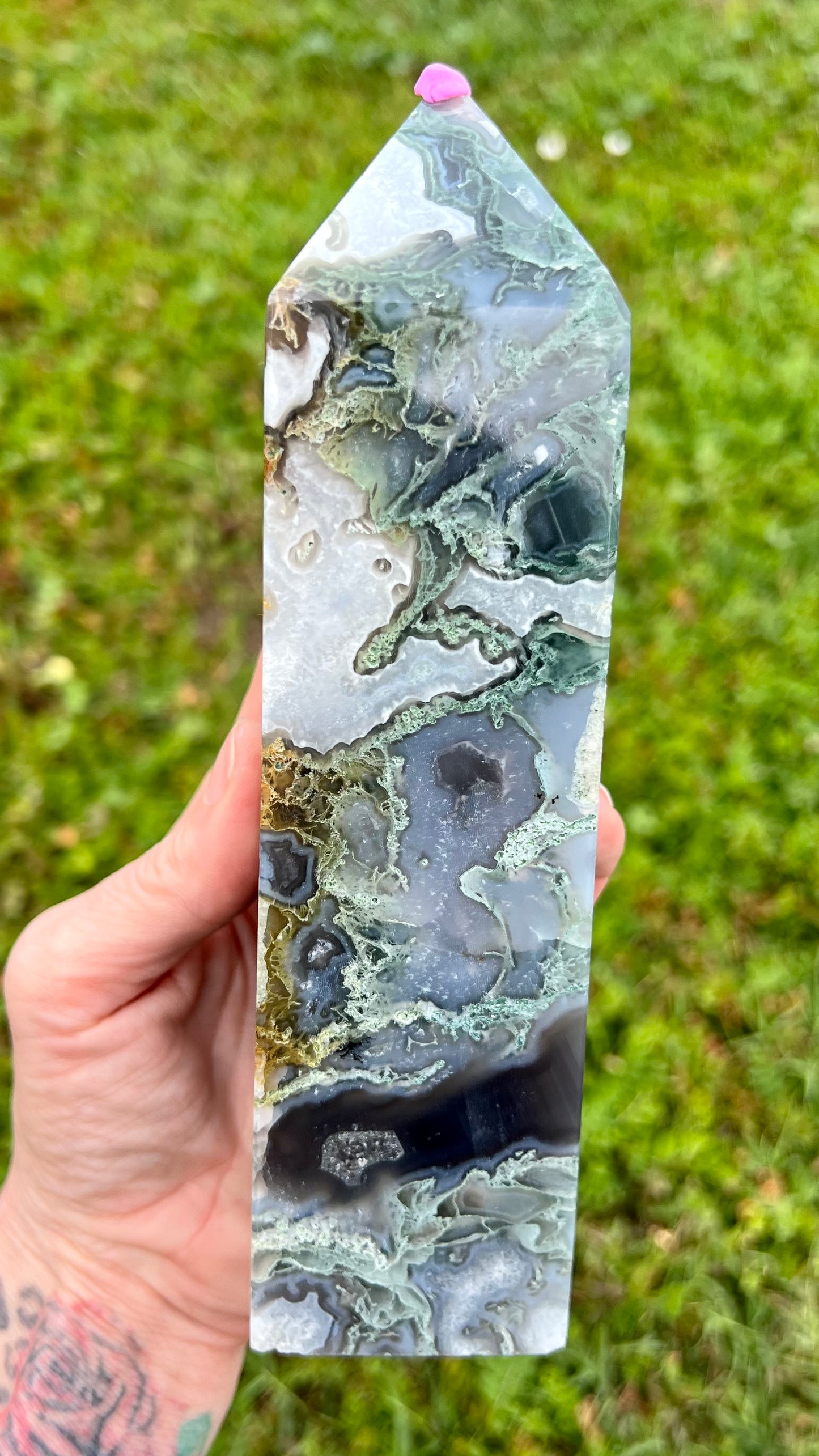Blue Moss Agate Tower