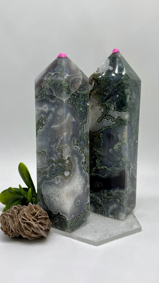 Blue Moss Agate Tower