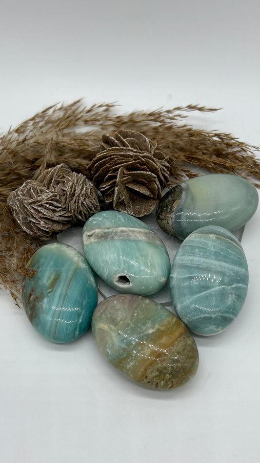 Caribbean Calcite Premium Palm Stone
