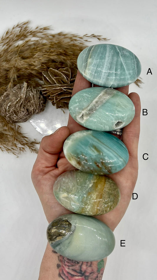 Caribbean Calcite Premium Palm Stone