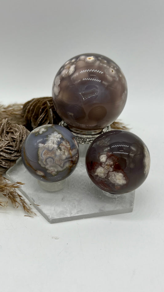 Black Flower Agate Sphere