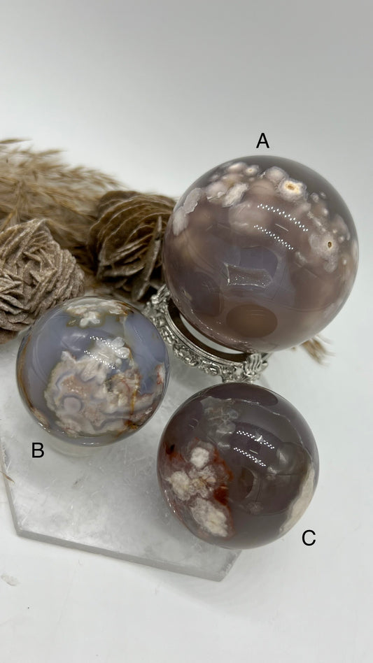 Black Flower Agate Sphere