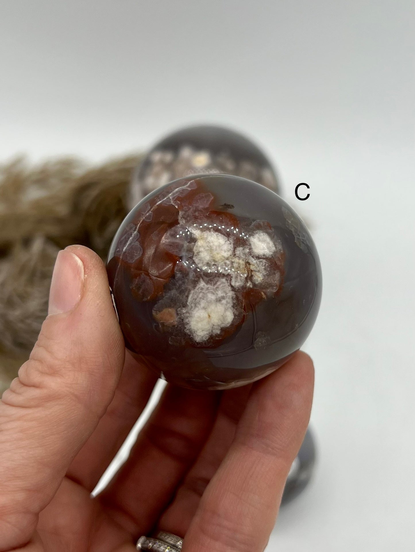 Black Flower Agate Sphere