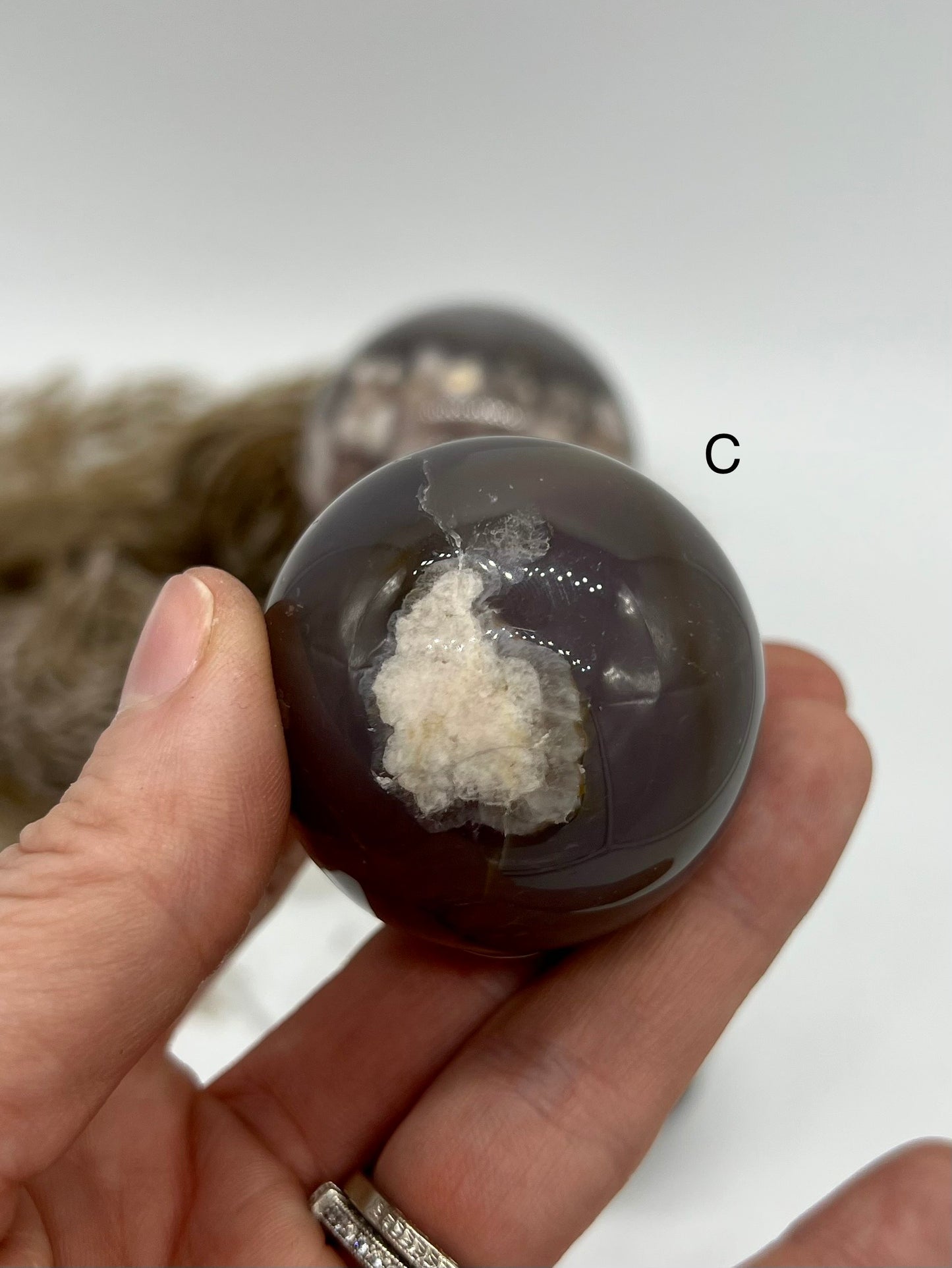 Black Flower Agate Sphere