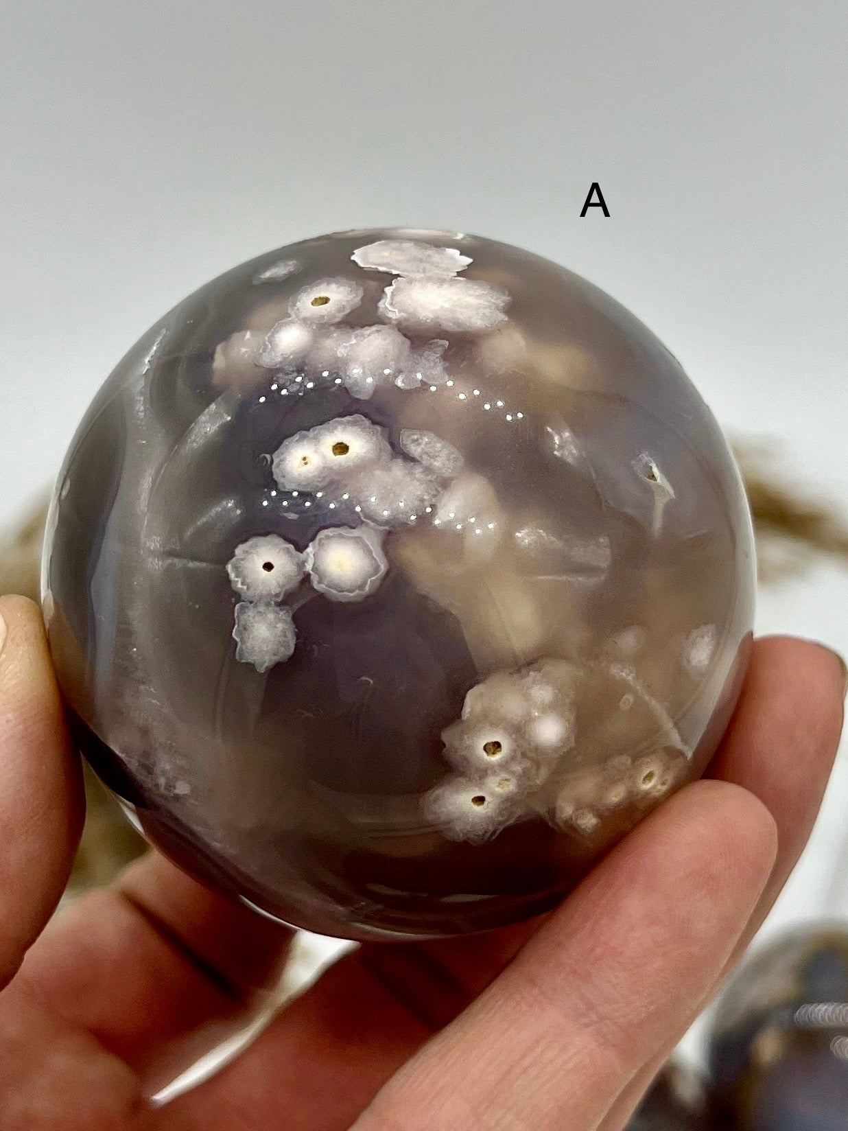 Black Flower Agate Sphere