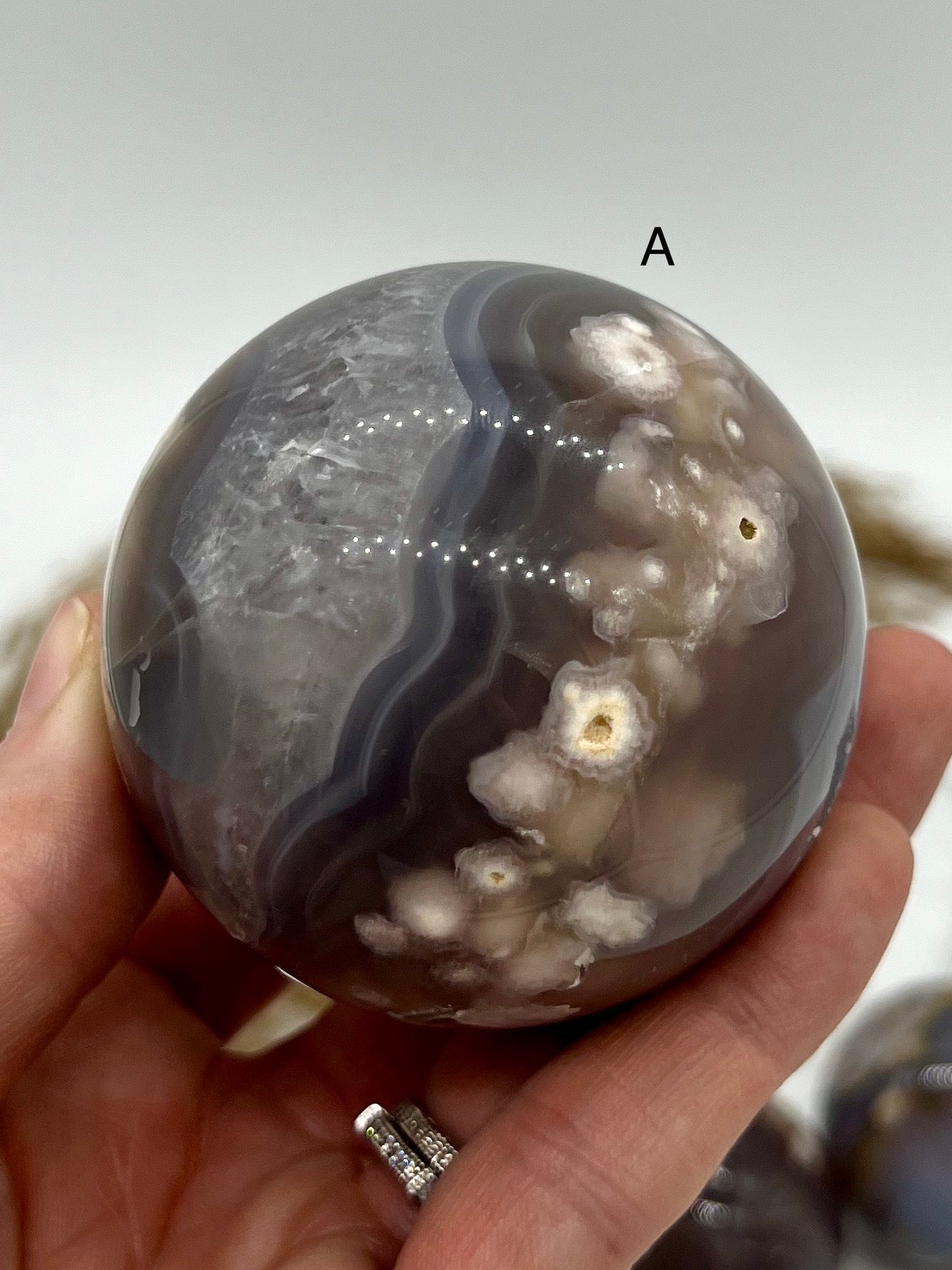 Black Flower Agate Sphere