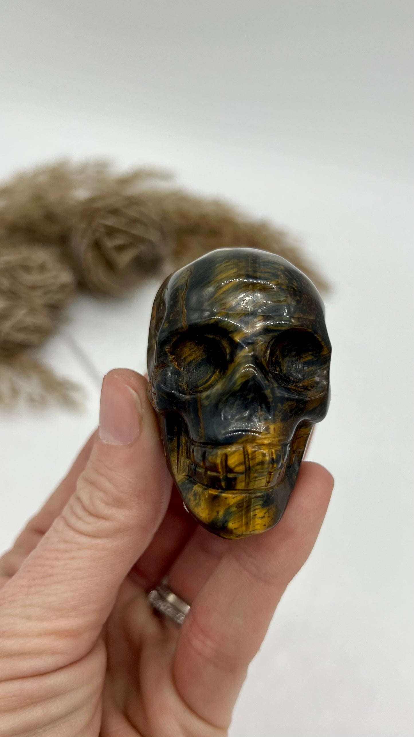 Blue Tigers Eye Skull Medium