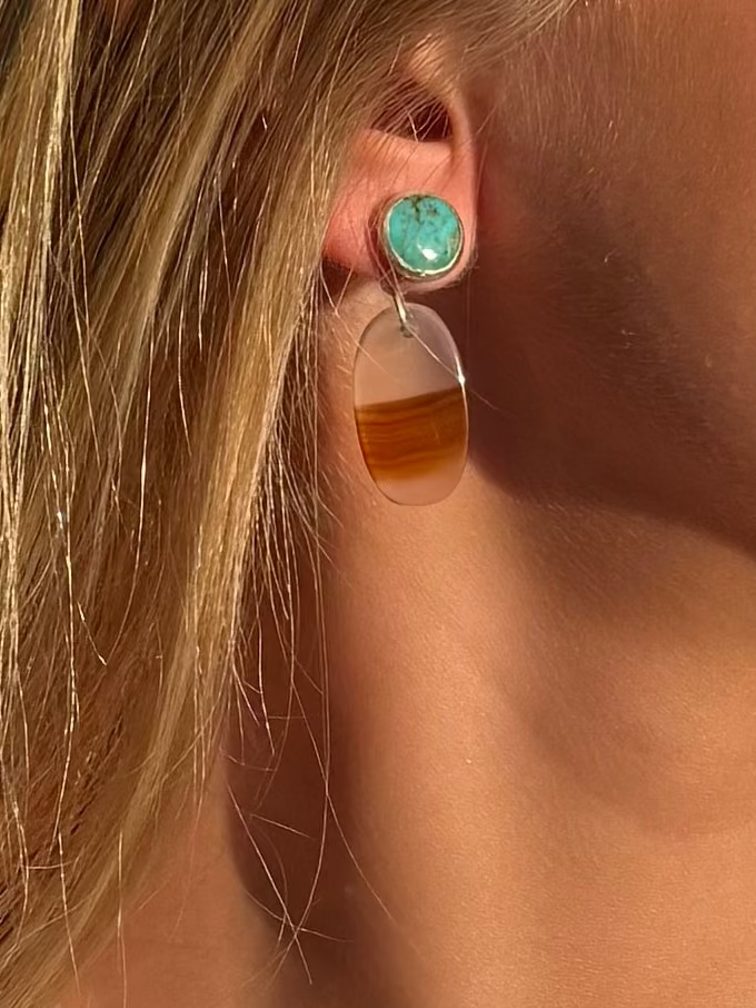 Montana Agate and Kingman Turquoise sterling silver earring jackets handmade by Donnalee Shewmake.