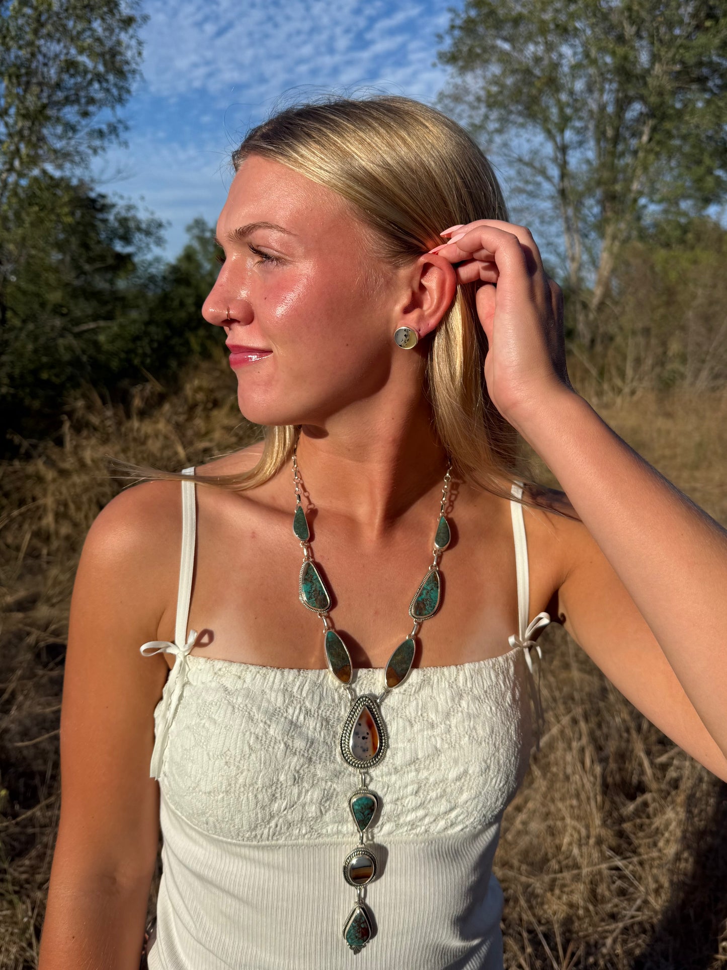 Royston Turquoise & Montana Agate Sterling Silver Statement Necklace | Montana Collection