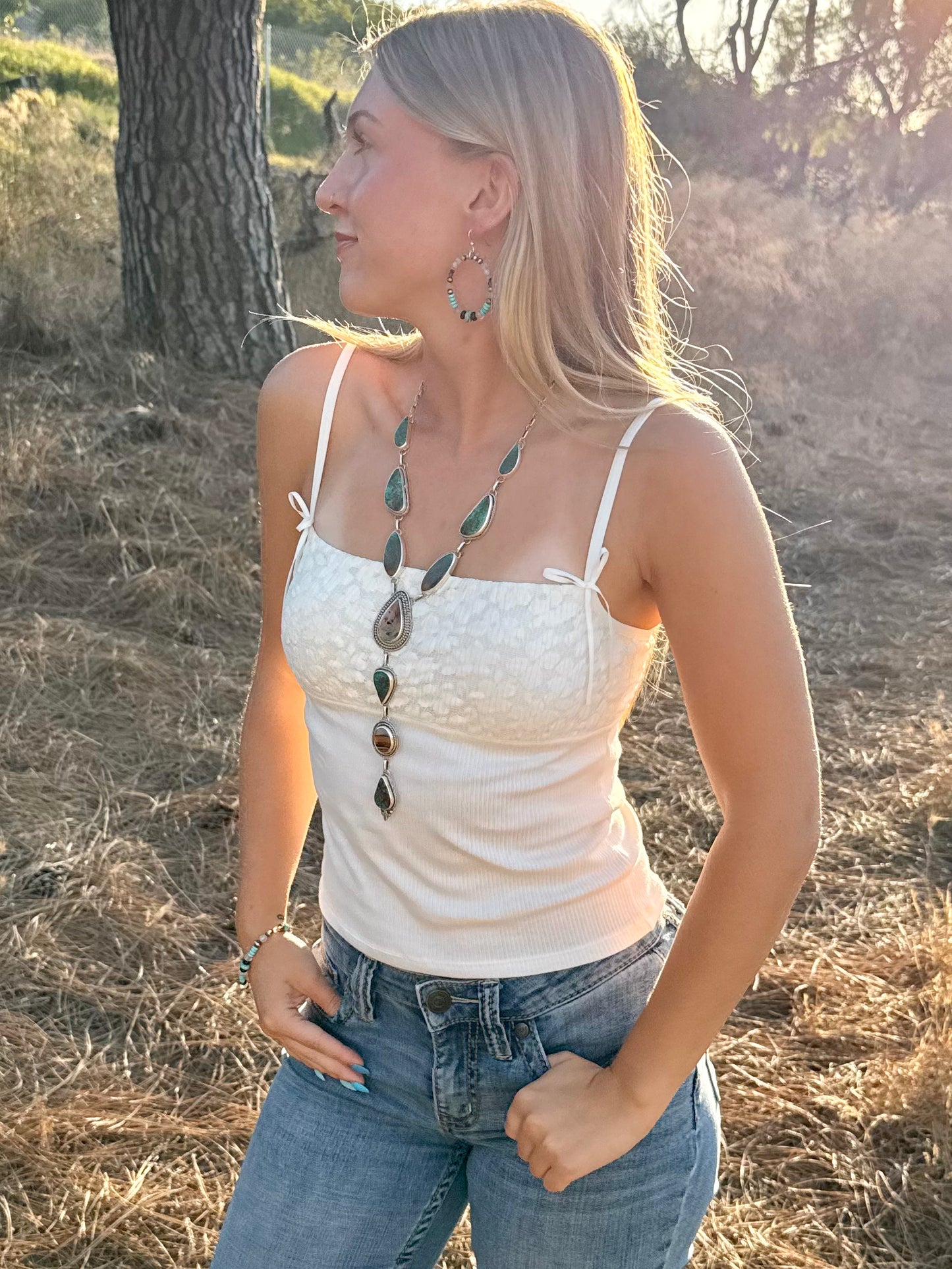 Royston turquoise and Montana agate sterling silver statement necklace from the Donna Lee Silver Montana Collection