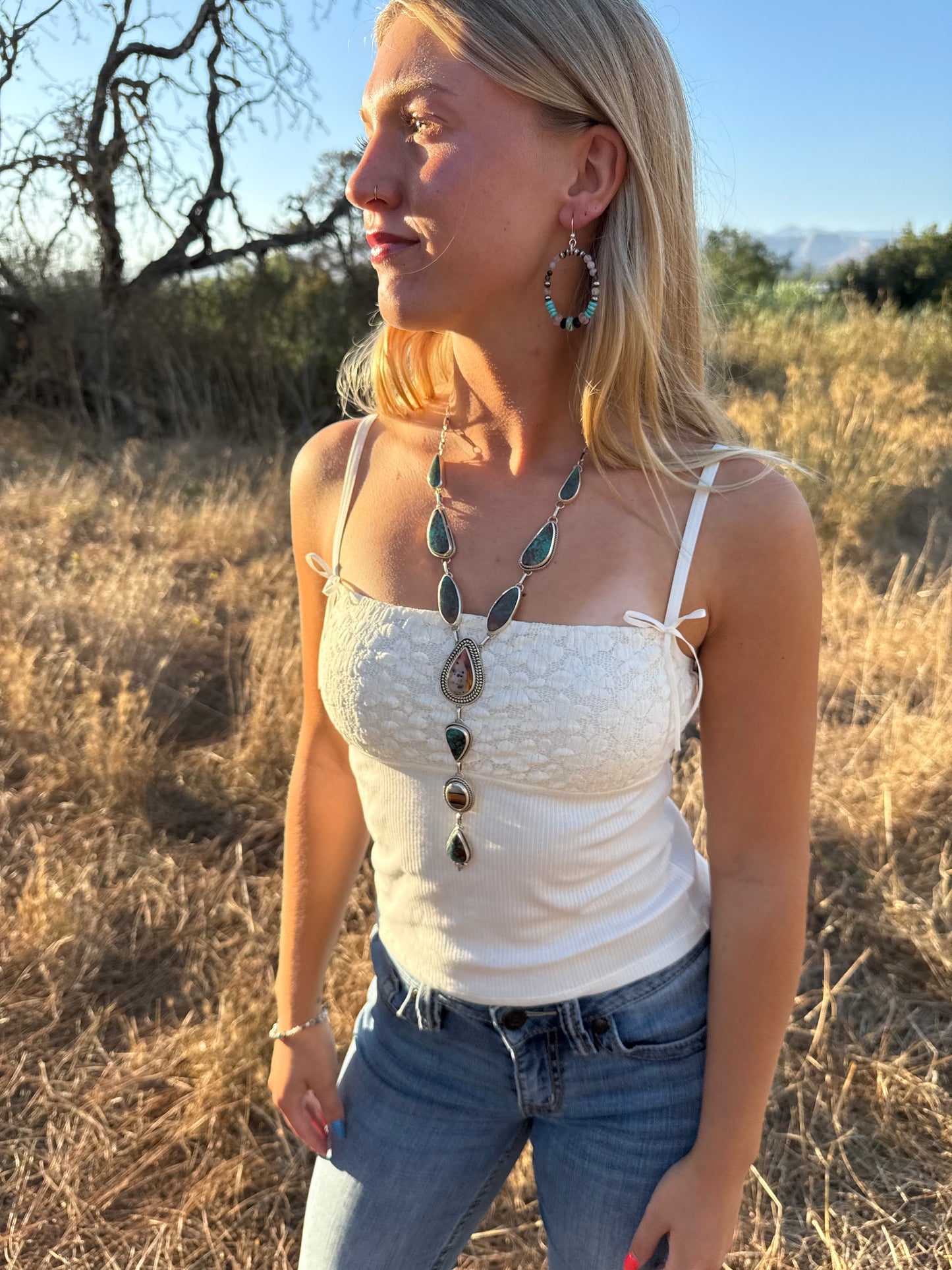 Royston Turquoise & Montana Agate Sterling Silver Statement Necklace | Montana Collection