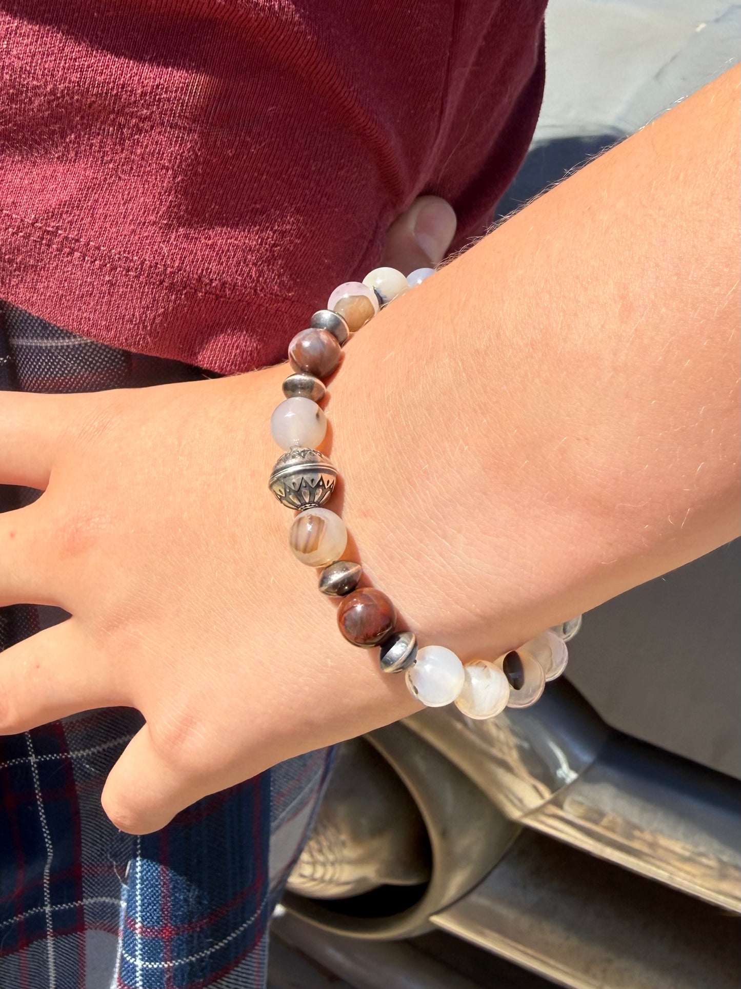 Montana Agate & Petrified Wood Sterling Silver Beaded Bracelet | Montana Collection