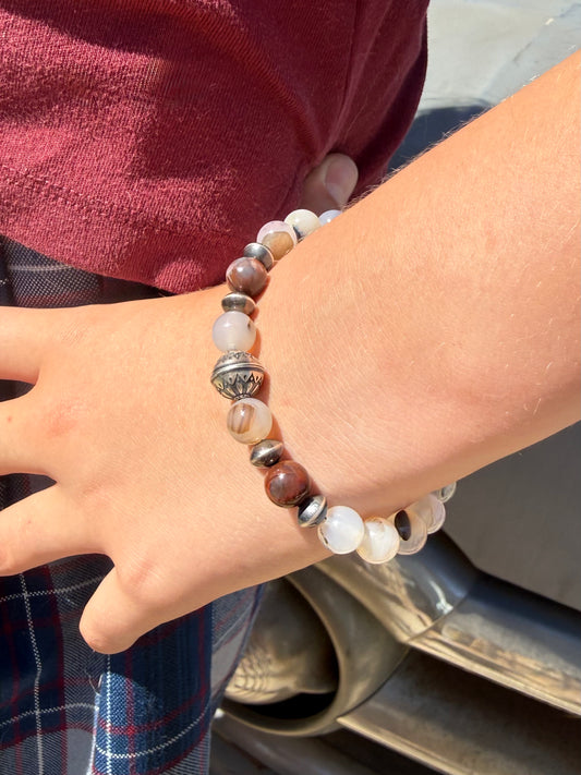 Montana Agate & Petrified Wood Sterling Silver Beaded Bracelet | Montana Collection