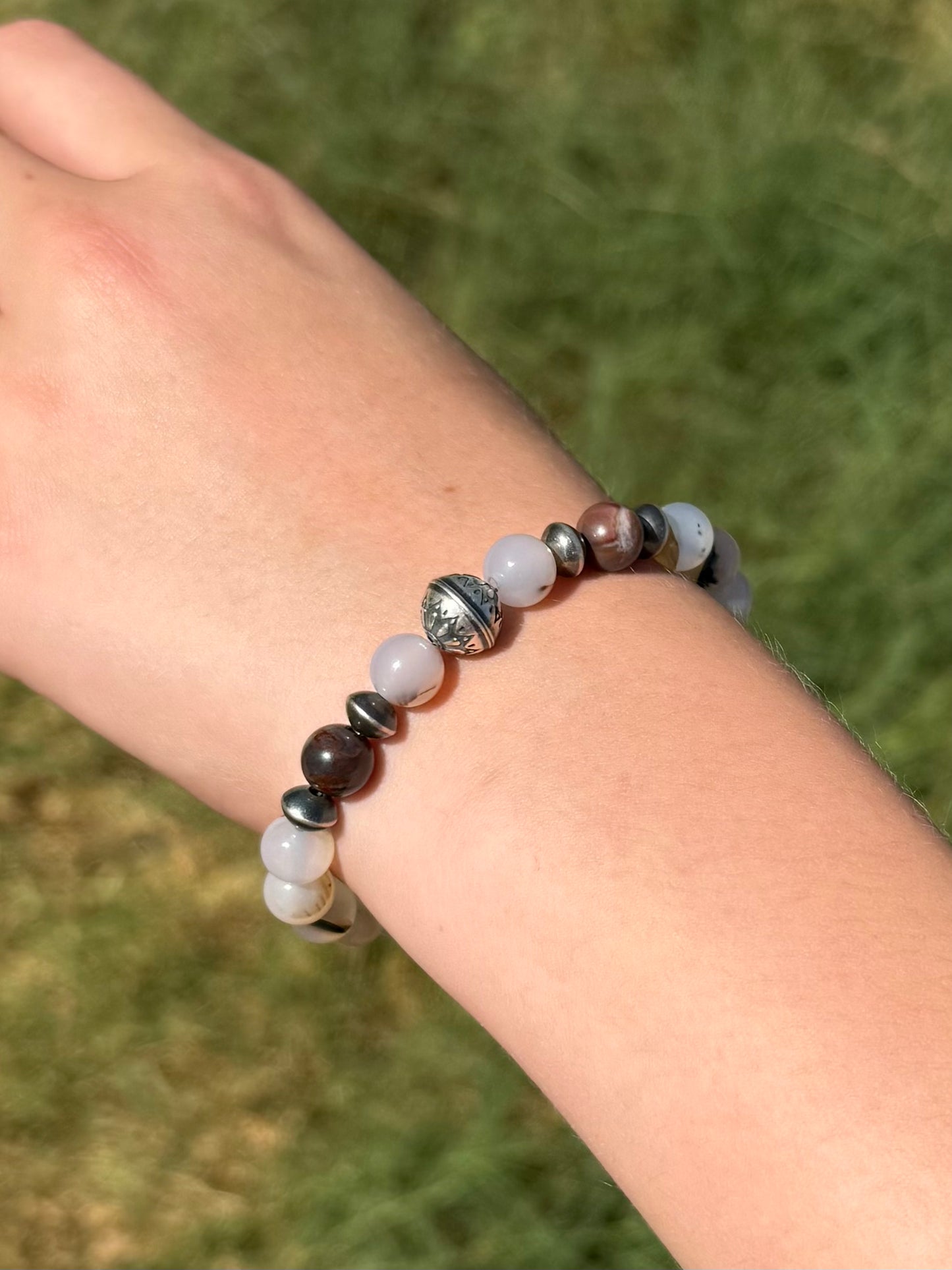 Montana Agate & Petrified Wood Sterling Silver Beaded Bracelet | Montana Collection