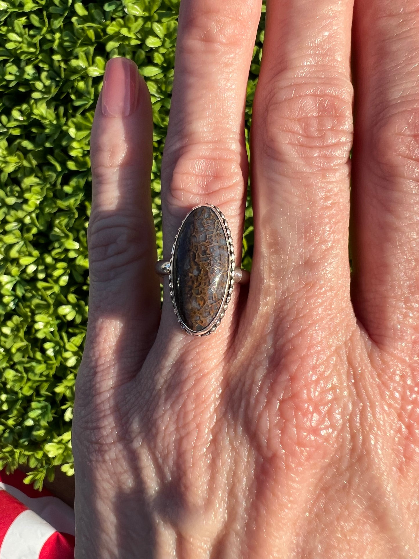 Dinosaur Bone Sterling Silver Ring - Mental Stability, Communication, Enhance Memory, Calms Anxiety