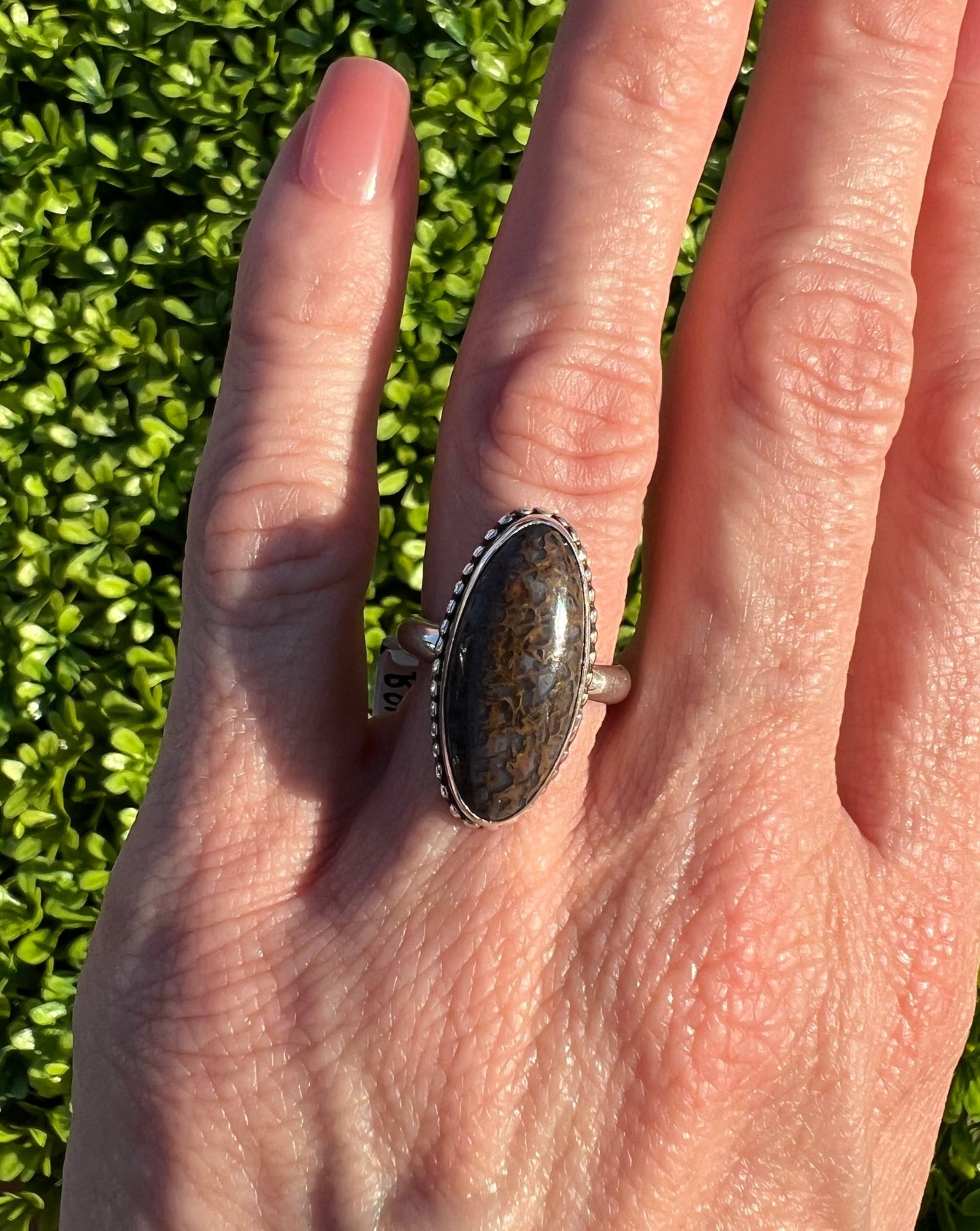 Dinosaur Bone Sterling Silver Ring - Mental Stability, Communication, Enhance Memory, Calms Anxiety