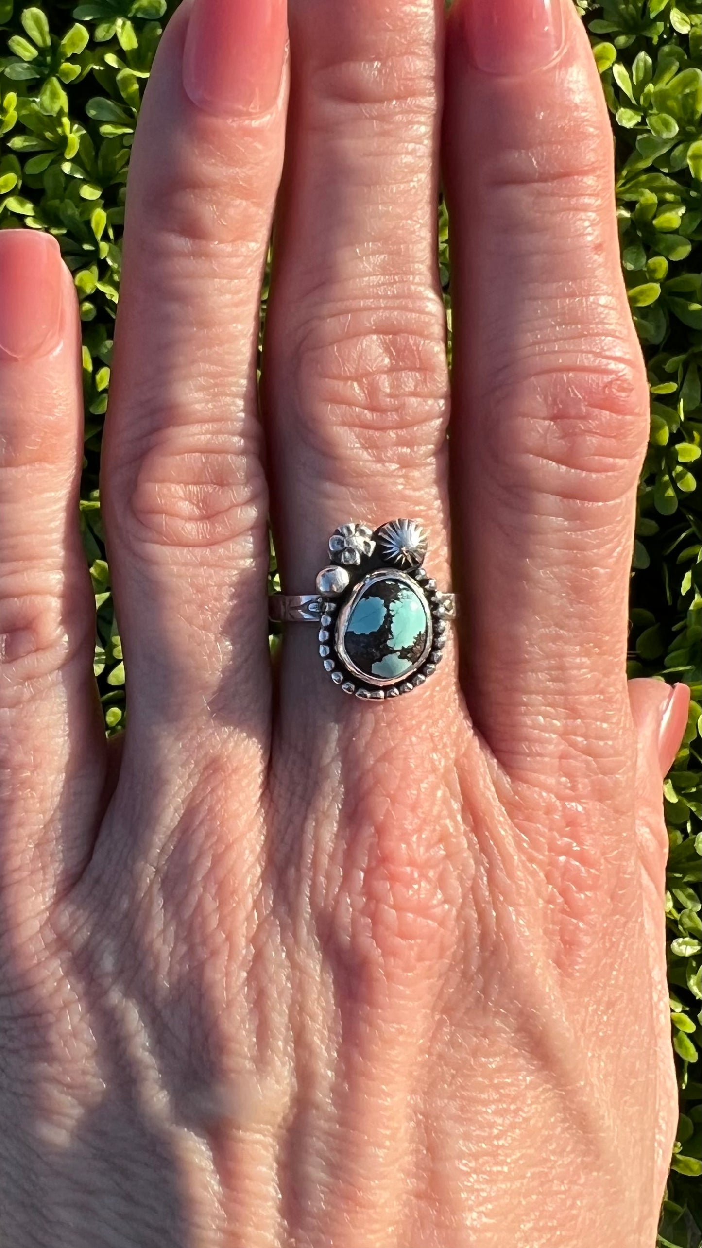 Dainty Turquoise Sterling Silver Ring - Luck, Peace, Protection, Mood stabilizer, Wisdom, Prosperity