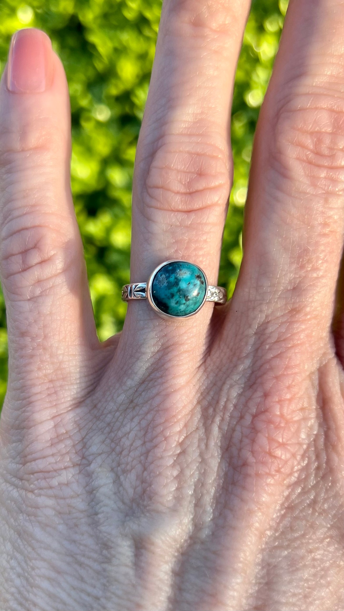 Dainty Turquoise Sterling Silver Ring - Luck, Peace, Protection, Mood stabilizer, Wisdom, Prosperity