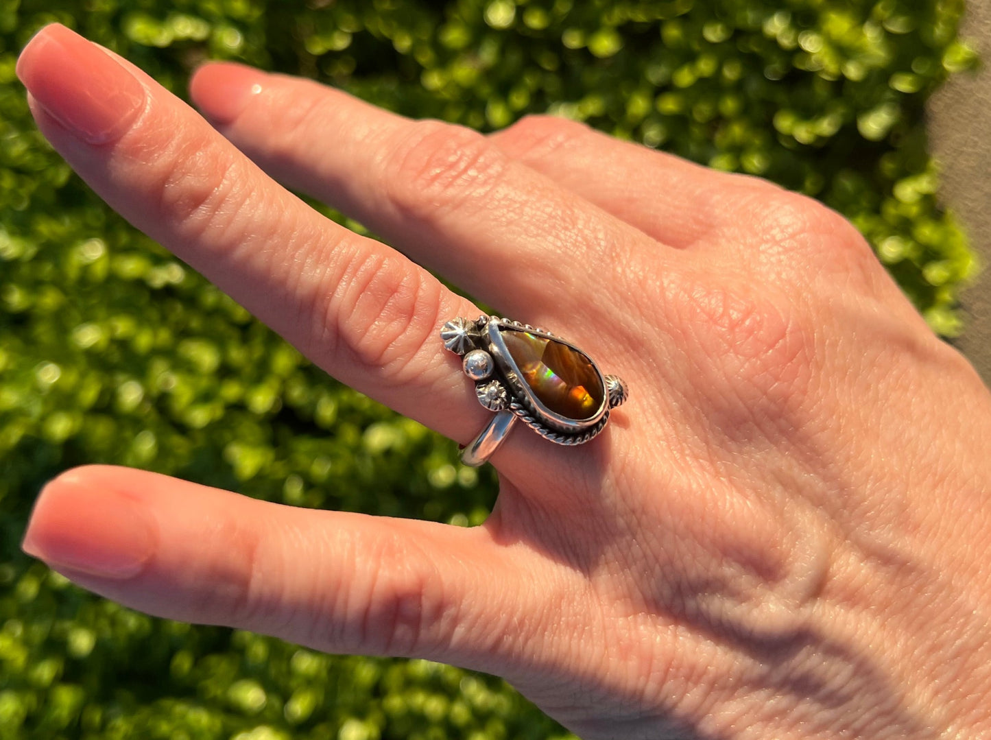Fire Agate Sterling Silver Ring - Joy, Protection, Courage, Passion, Eternal Youth