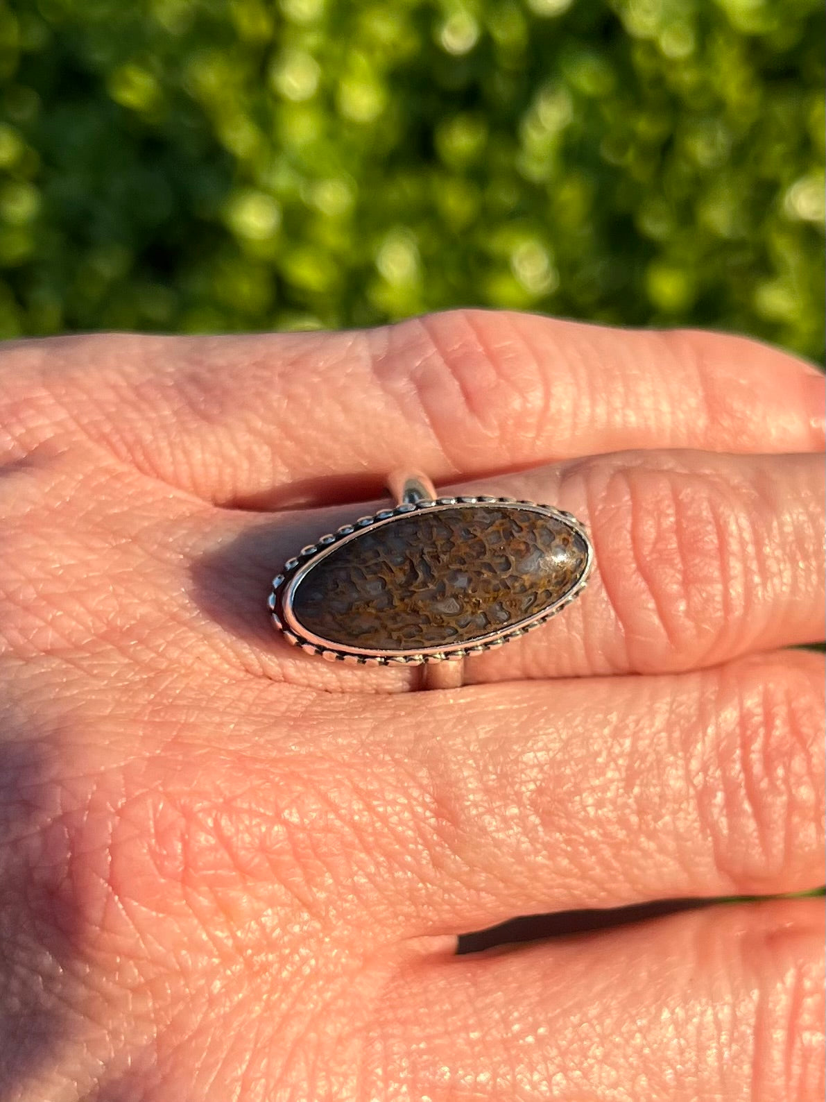 Dinosaur Bone Sterling Silver Ring - Mental Stability, Communication, Enhance Memory, Calms Anxiety