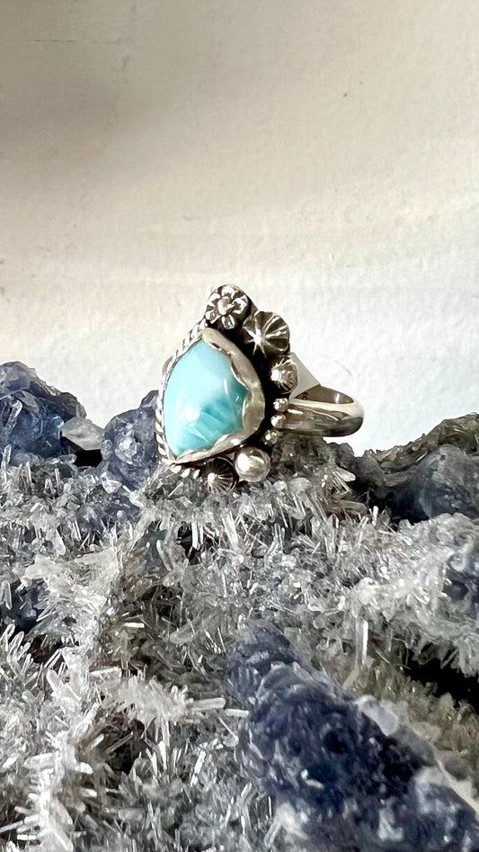 Dainty Larimar Sterling Silver Ring - Anxiety, Communication, Prosperity, calming