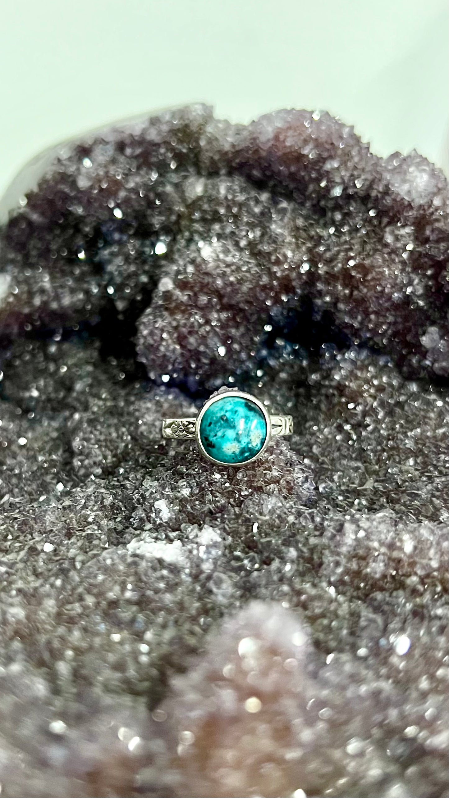 Dainty Turquoise Sterling Silver Ring - Luck, Peace, Protection, Mood stabilizer, Wisdom, Prosperity