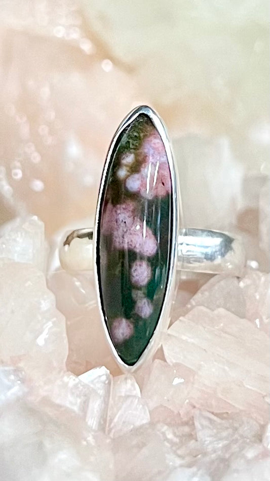 Orbicular Ocean Jasper Sterling Silver Ring - PTSD, Motivation, Happiness, Passion, Opportunities, Purification, Nurturing