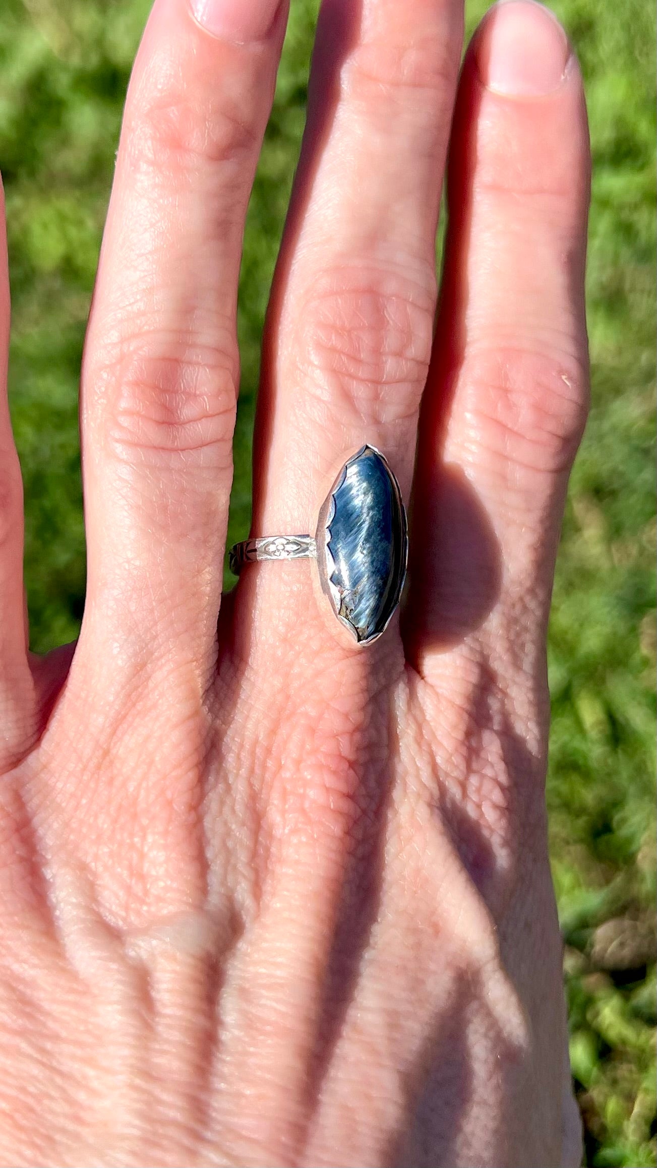Blue Pietersite Sterling Silver Ring - Motivation, Manifestation, New Beginnings, Strength