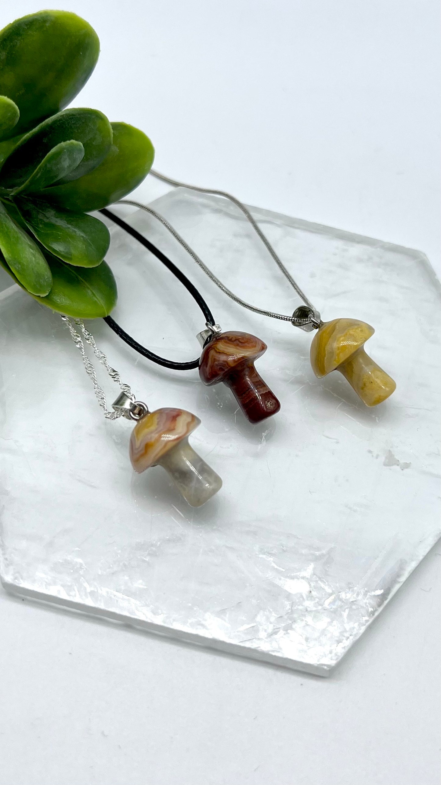 Crazy Lace Agate Mushroom Necklace