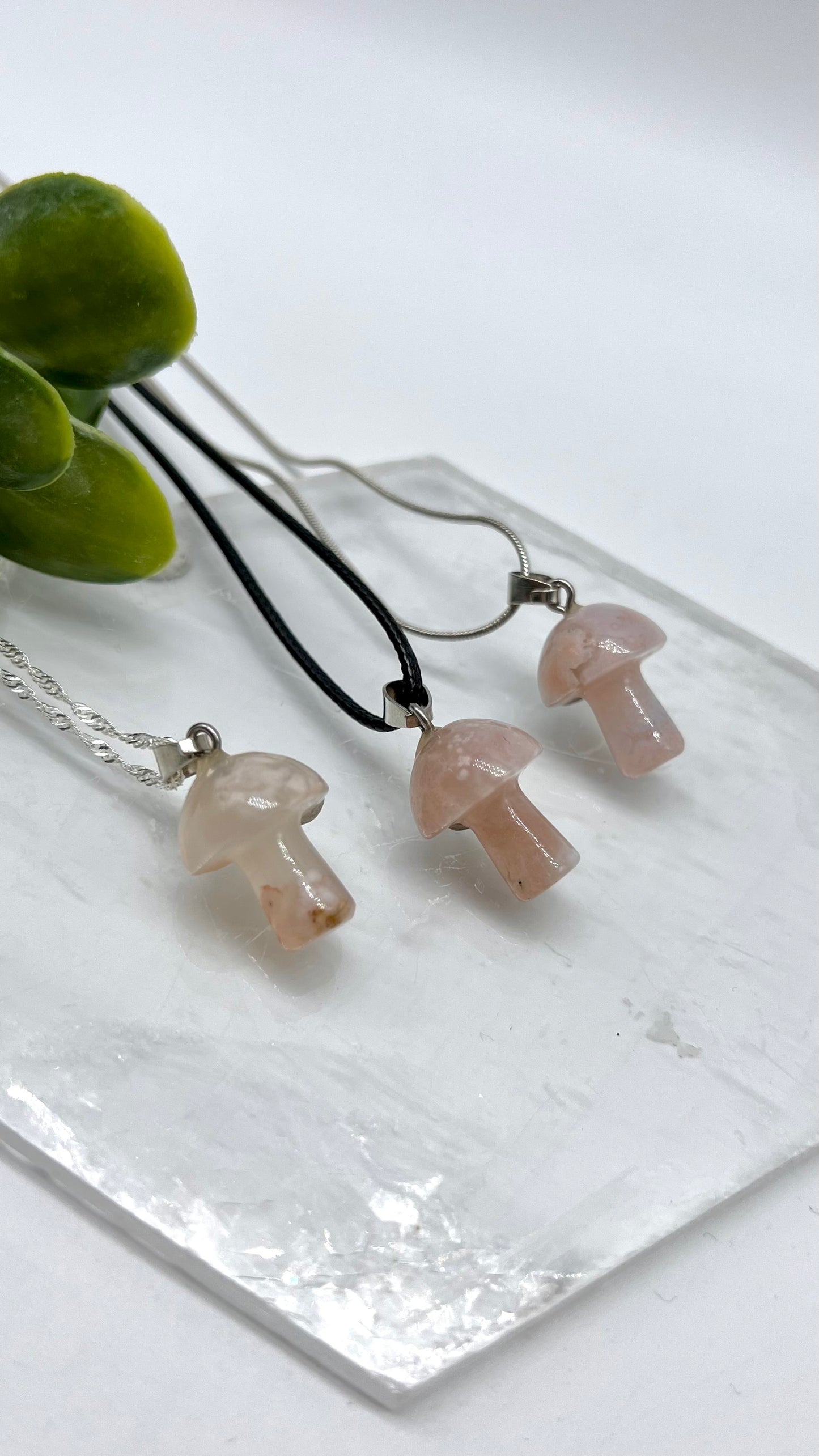 Flower Agate Mushroom Necklace