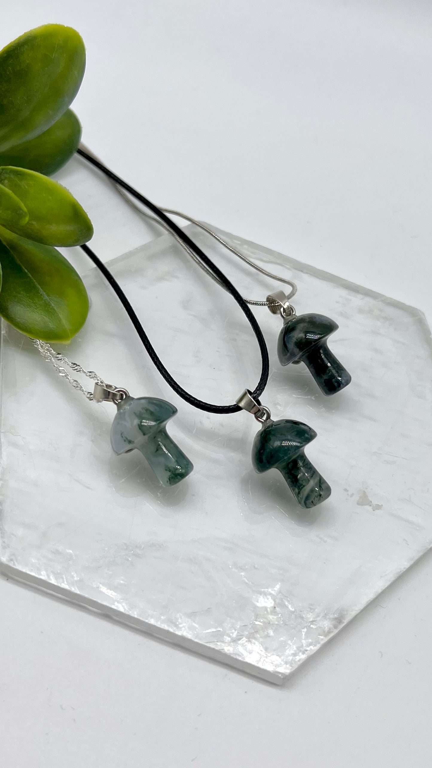 Moss Agate Mushroom Necklace