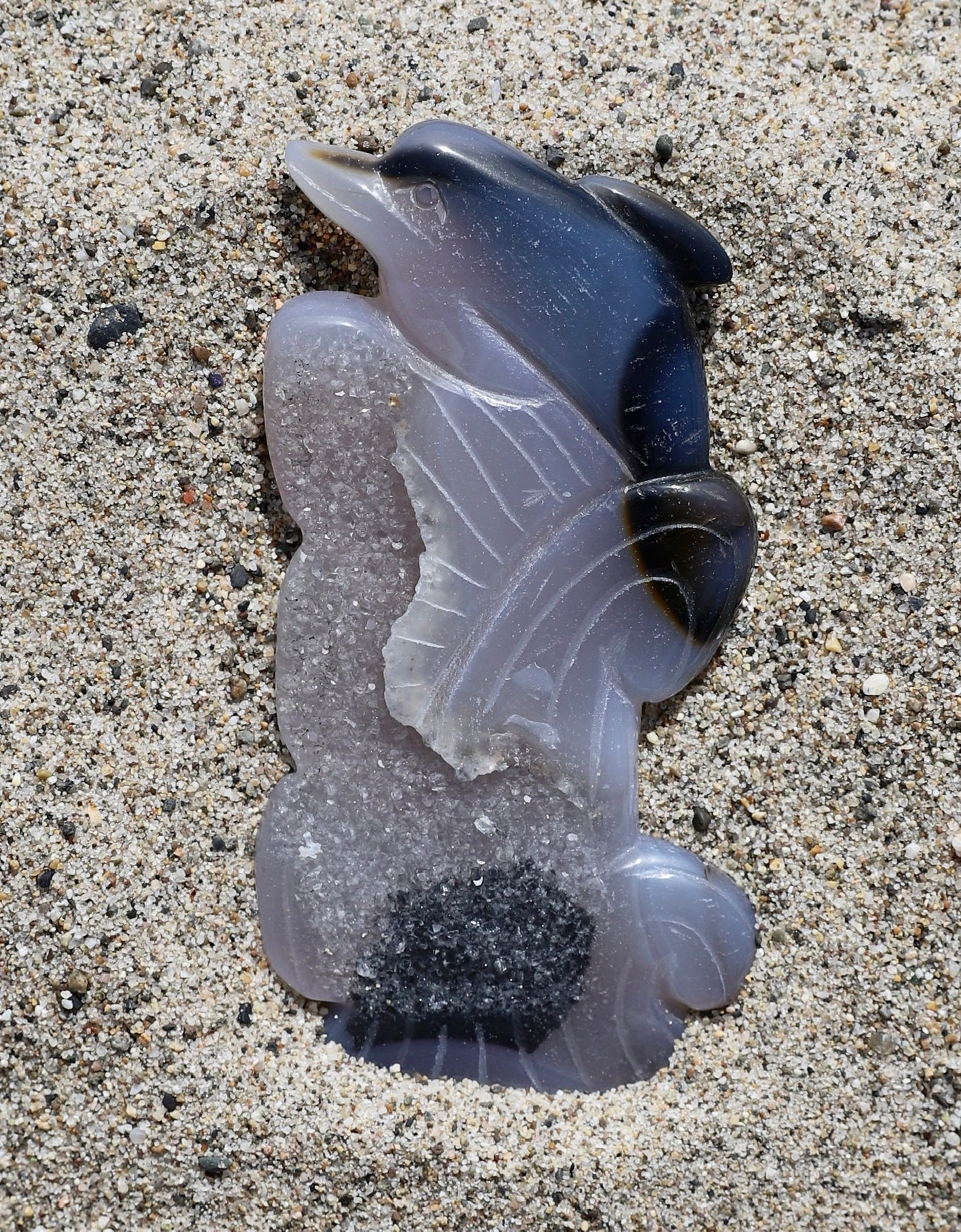 Druzy Agate Dolphin Carving