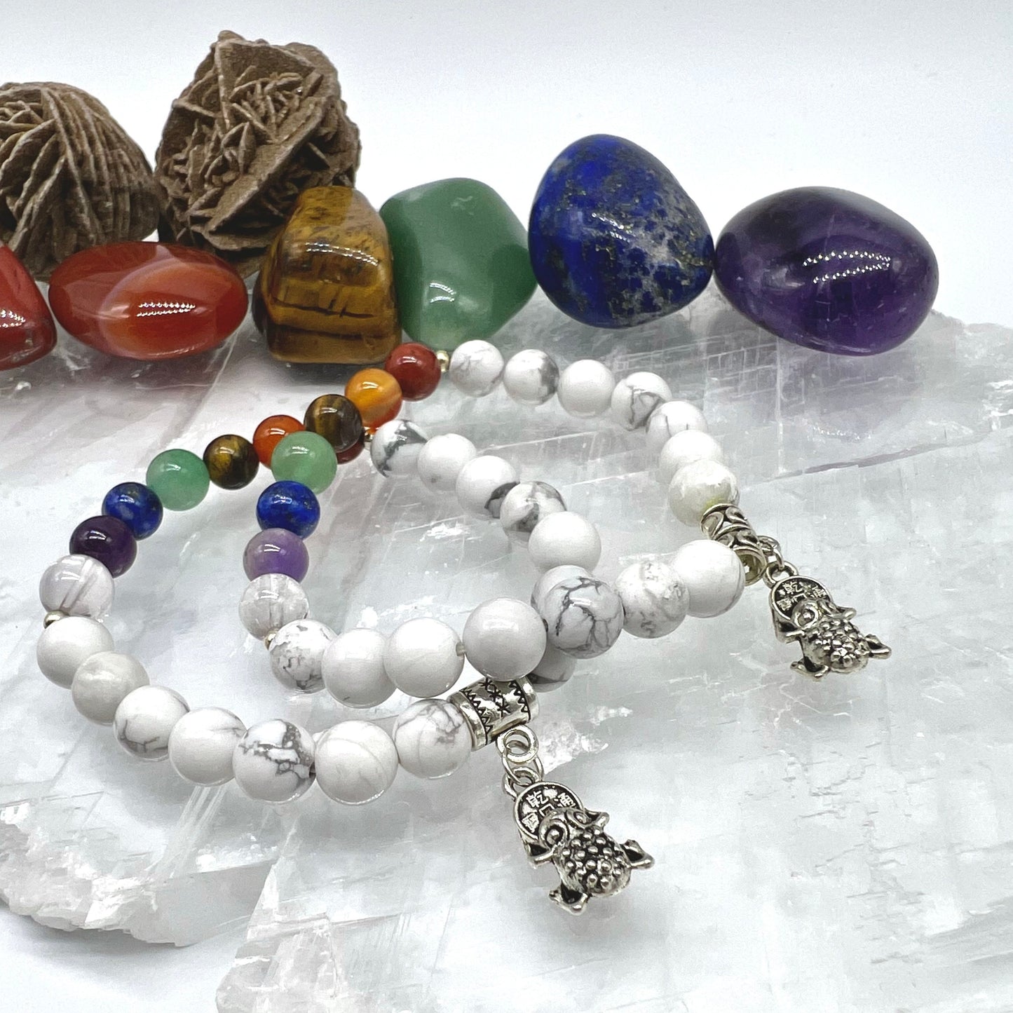 7 Chakra Crystal Bracelet with Howlite - Balance, Harmony, Focus, Patience
