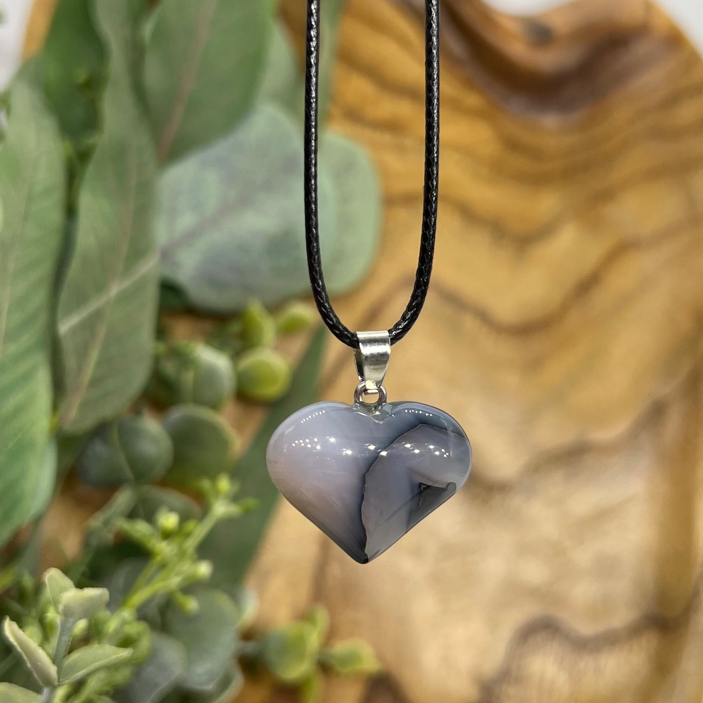 Black Banded Agate Heart Necklace
