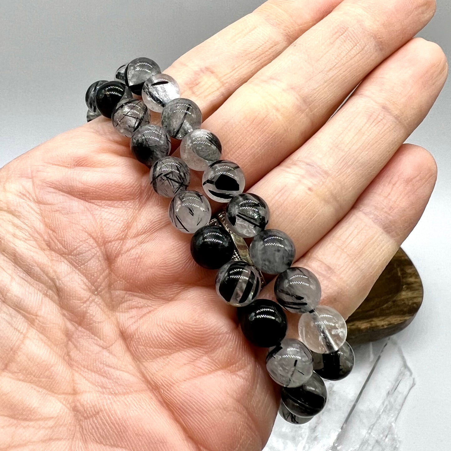 Black Tourmaline in Quartz Bracelet - Calm, Protection, Grounding, EMF Blocker