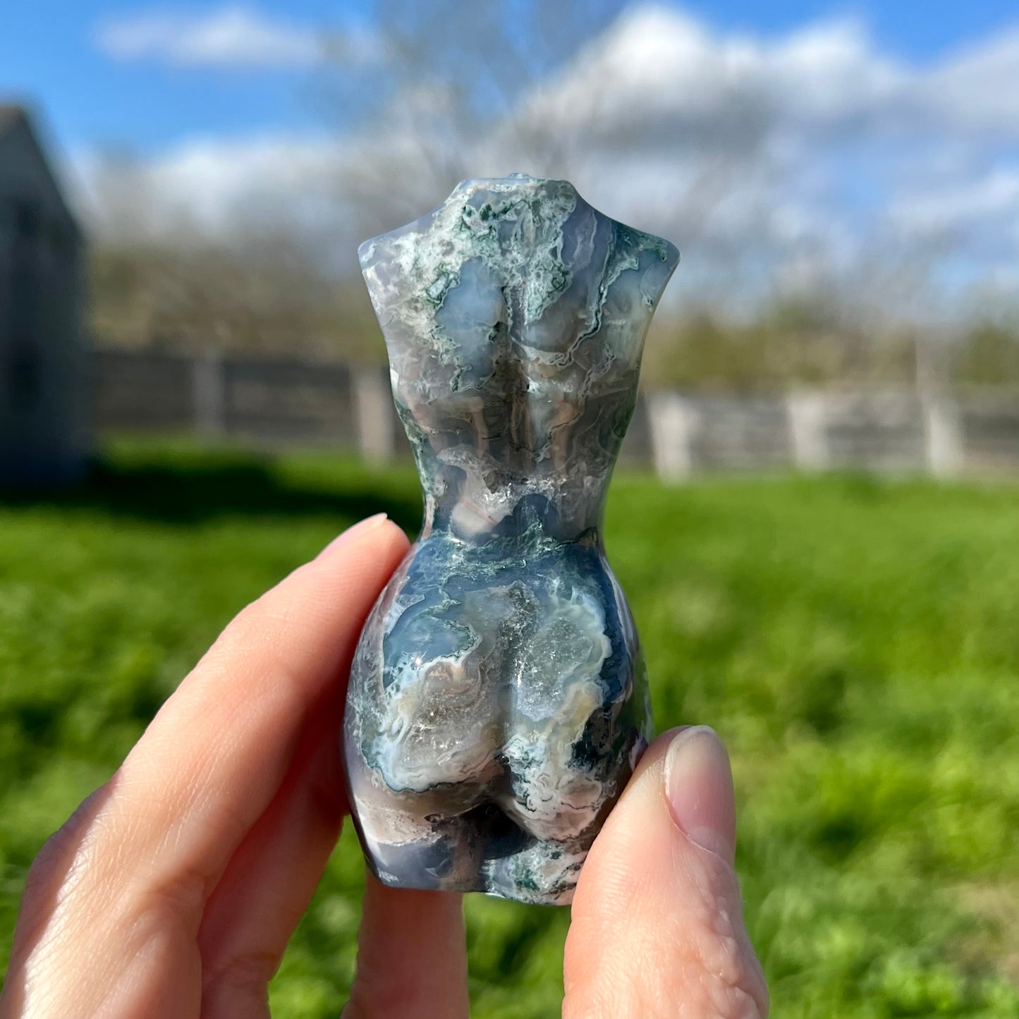 Moss Agate Druzy FM Body Carving