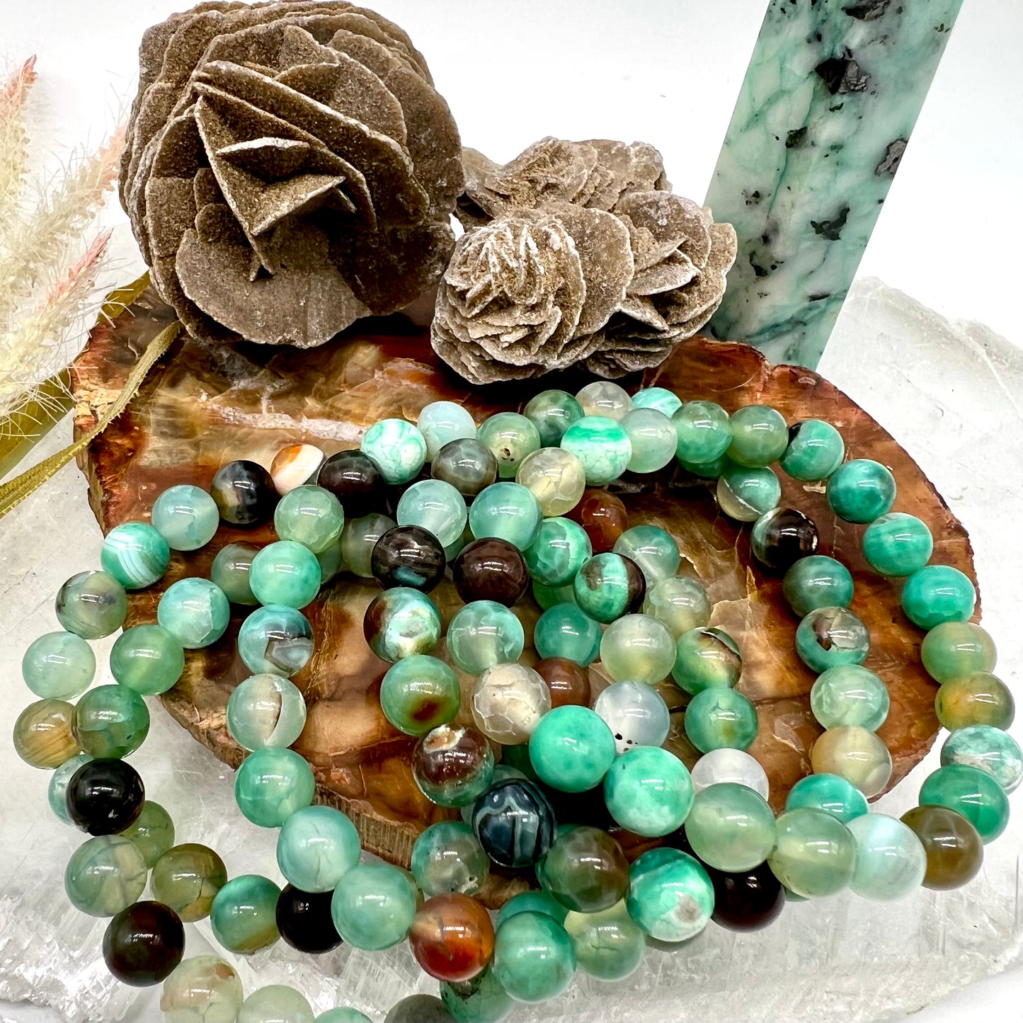 Green Fire Agate Bracelet - New Beginnings, Growth, Intuition, Dreams, Opportunities