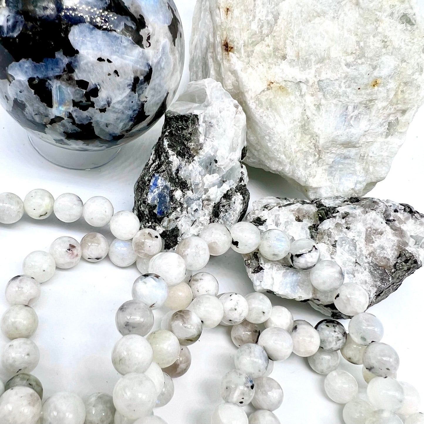Rainbow Moonstone/Blue Flash Bracelet - Nurturing, Relaxation, Motivation, Joy, Trust