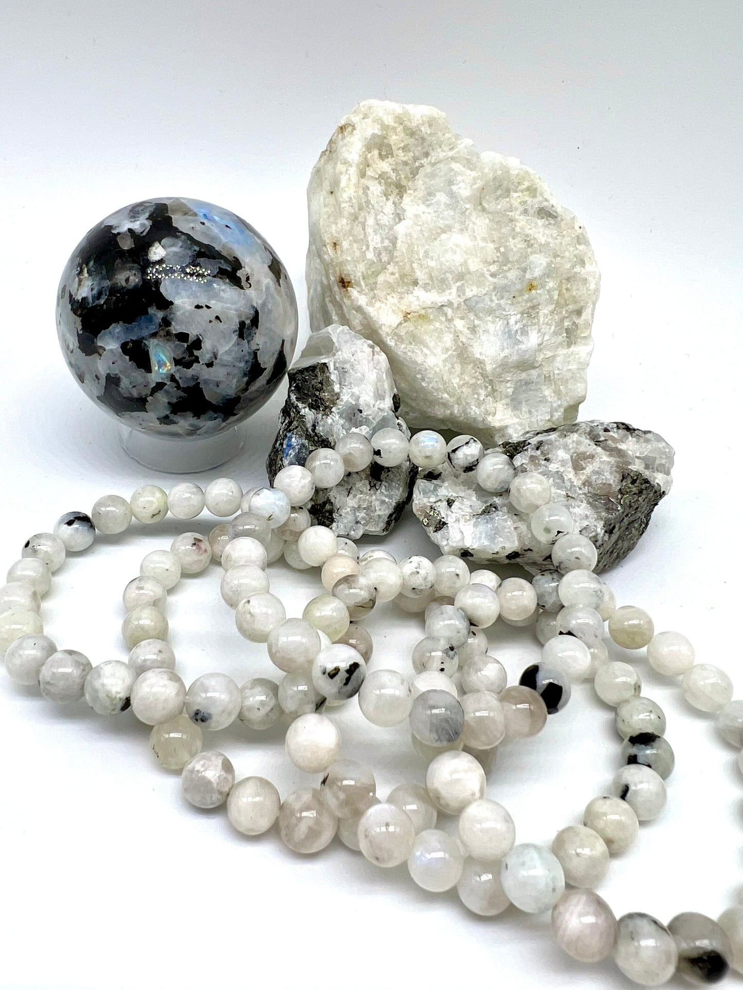 Rainbow Moonstone/Blue Flash Bracelet - Nurturing, Relaxation, Motivation, Joy, Trust