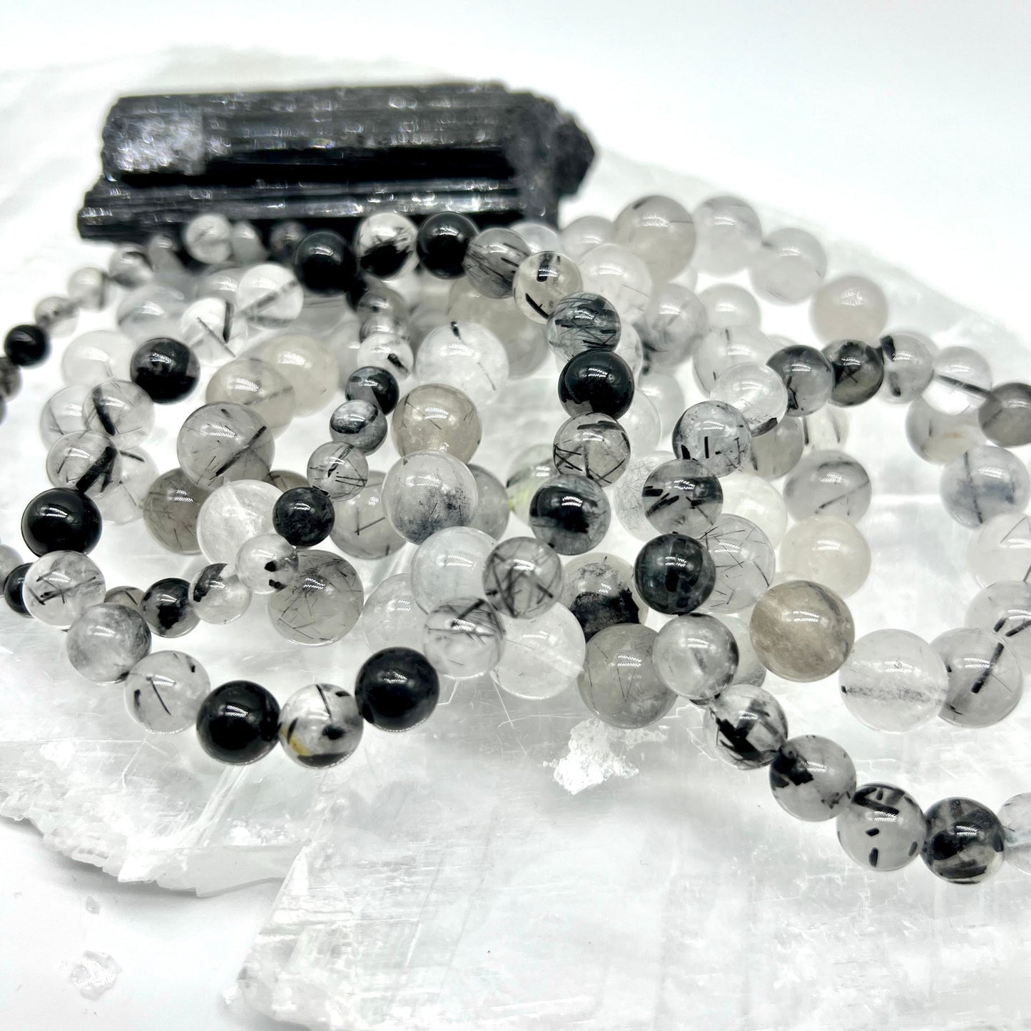Black Tourmaline in Quartz Bracelet - Calm, Protection, Grounding, EMF Blocker